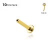 10PCS OF 316L SURGICAL STEEL GOLD PLATED 4MM FLAT DISK THREADLESS PUSH IN LABRET BAR 10PCS OF 316L SURGICAL STEEL GOLD PLATED 4MM FLAT DISK THREADLESS PUSH IN LABRET BAR